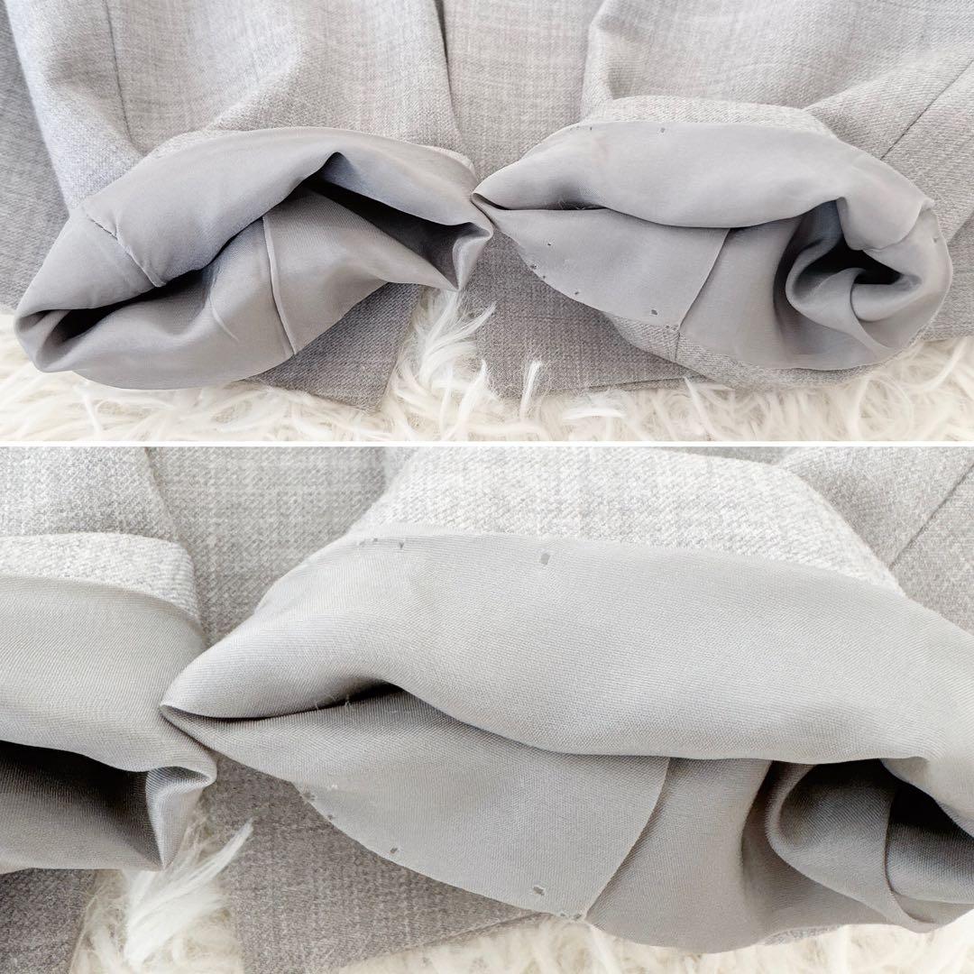 大きめサイズ4✨セオリー ノーカラー パンツスーツ セットアップ ライトグレー