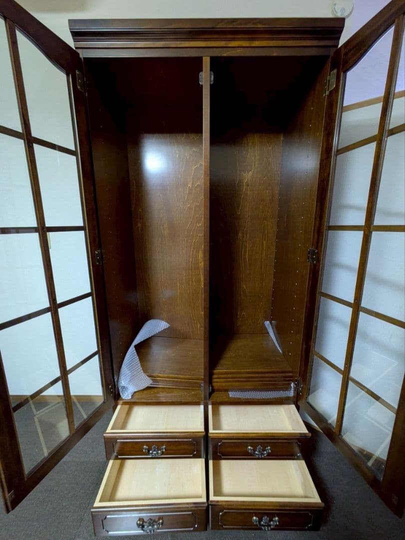 カリモクコロニアル　書棚　木製ガラス扉キャビネット