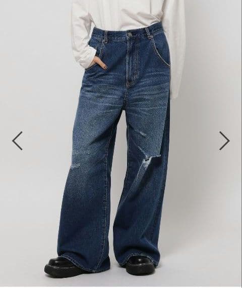 完売品　ニコアンド　ダメージ加工ワイドレッグ　デニムパンツ