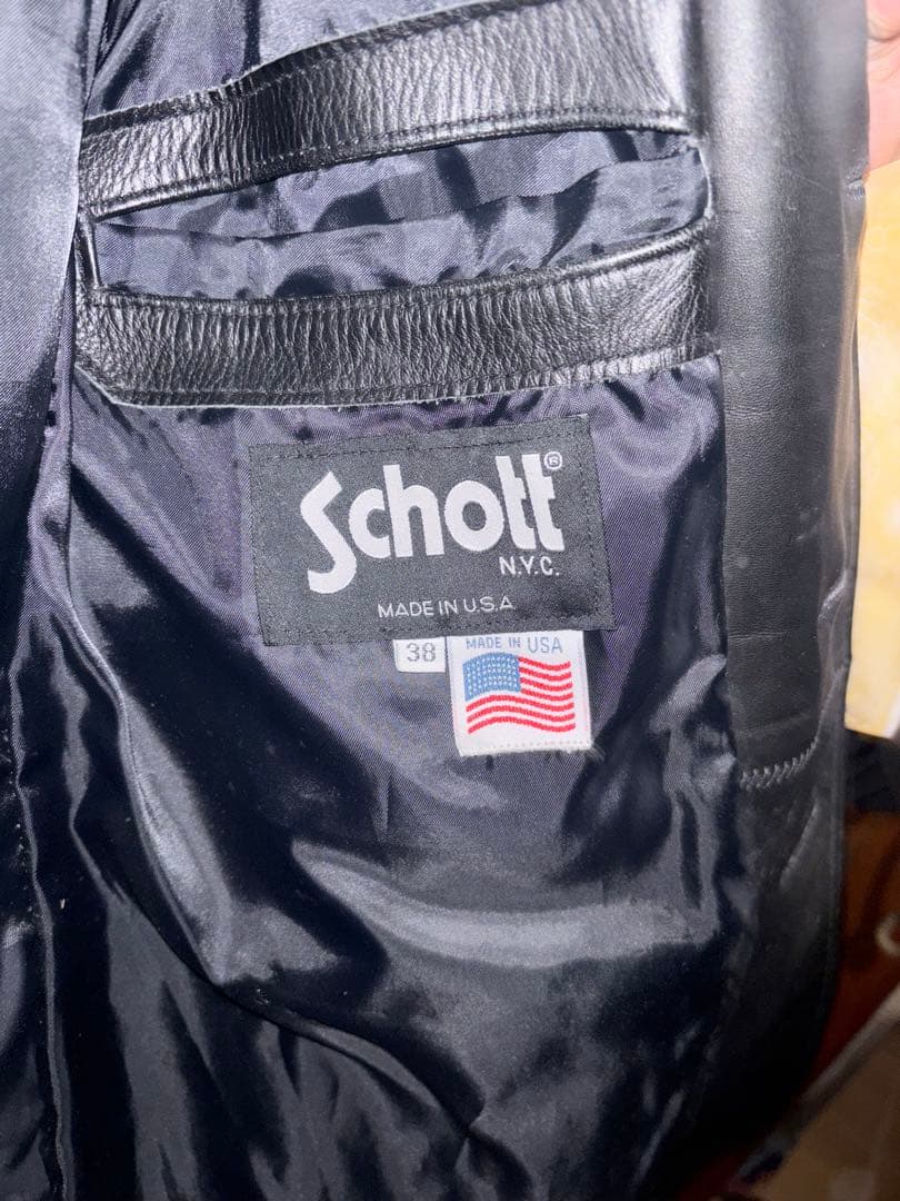 Schott ブラック ロングレザーコート サイズ38