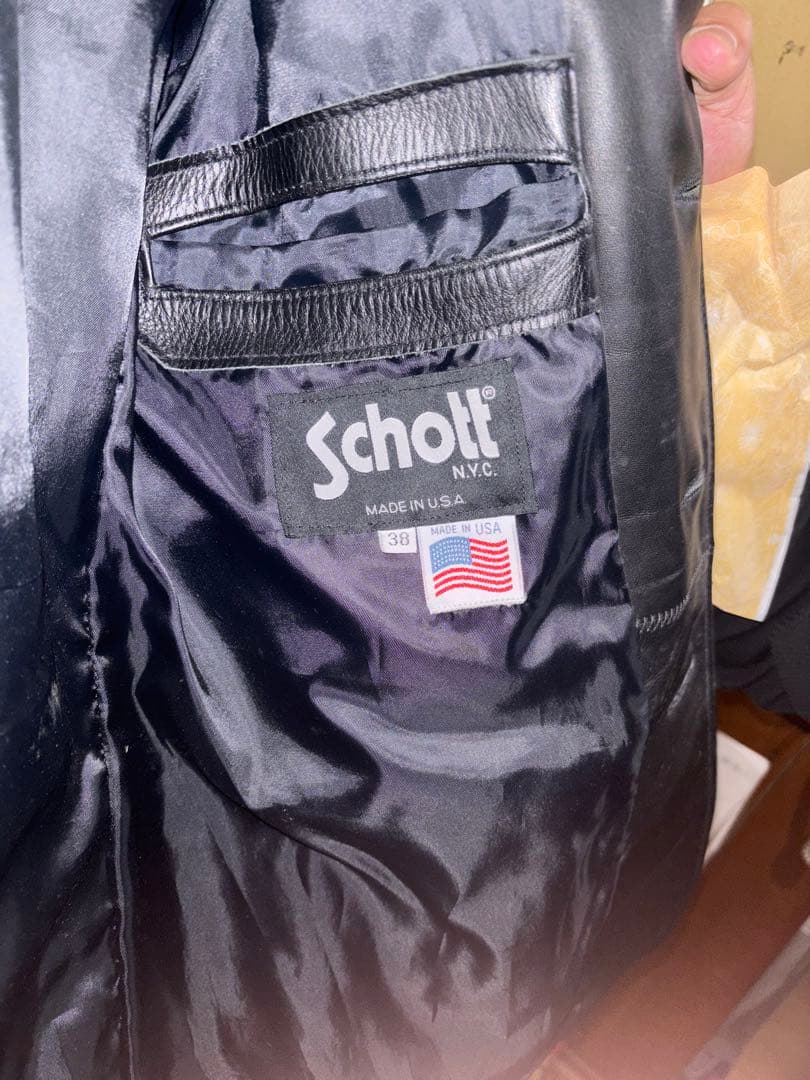 Schott ブラック ロングレザーコート サイズ38