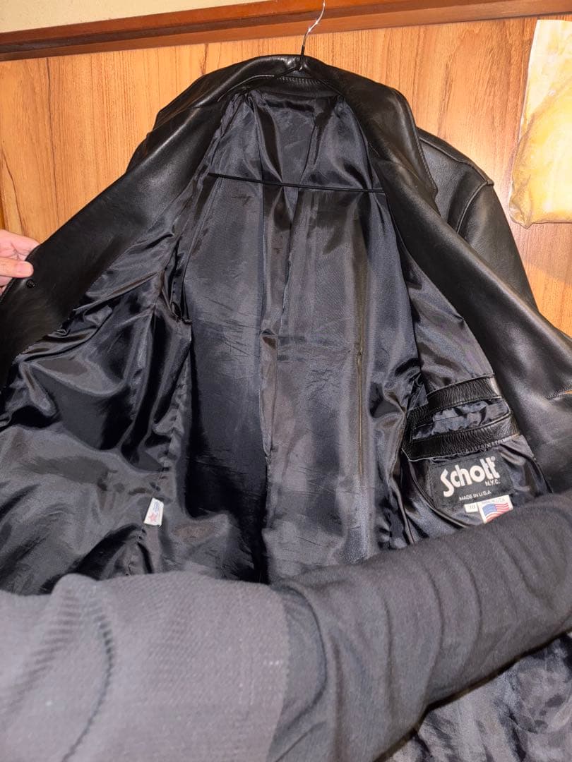 Schott ブラック ロングレザーコート サイズ38