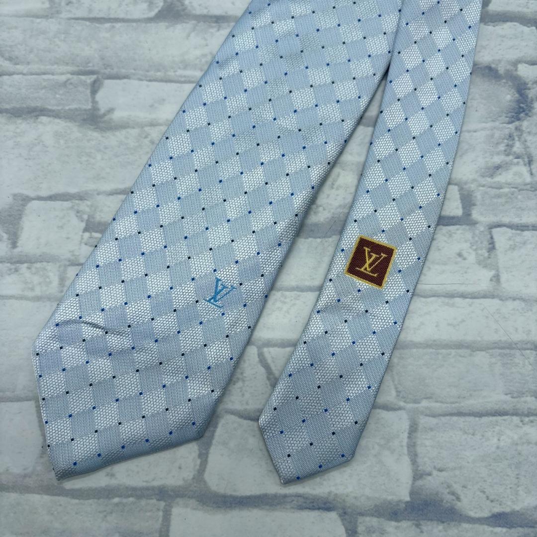 LOUIS VUITTON 水色 ダイヤモンド ネクタイ メンズ モノグラム