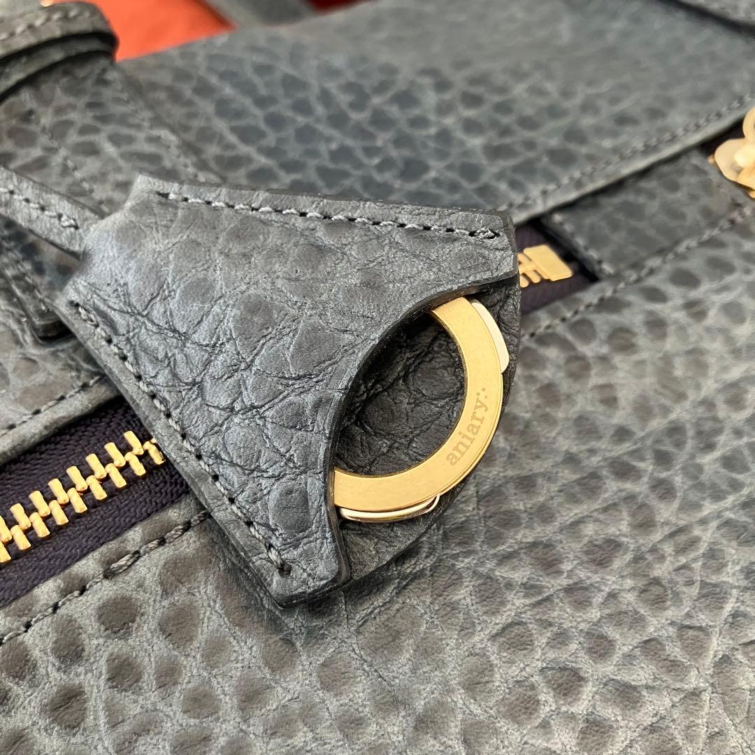 美品 aniary AEL レザーブリーフケース/ビジネスバッグ/紺/迷彩