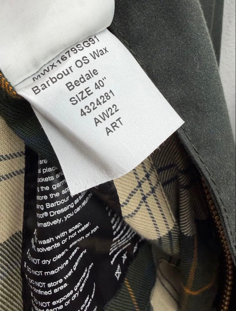 正規Barbourバブアー BEDALEビデイル os wax セージ 40