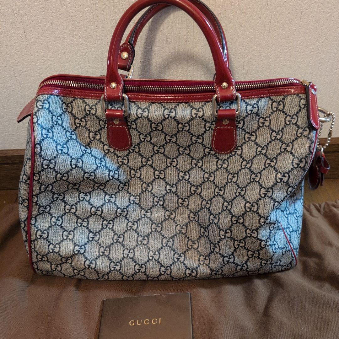 美品　グッチ　GGスプリーム　タトゥー　ボストン　バック　保存袋有　赤　紺