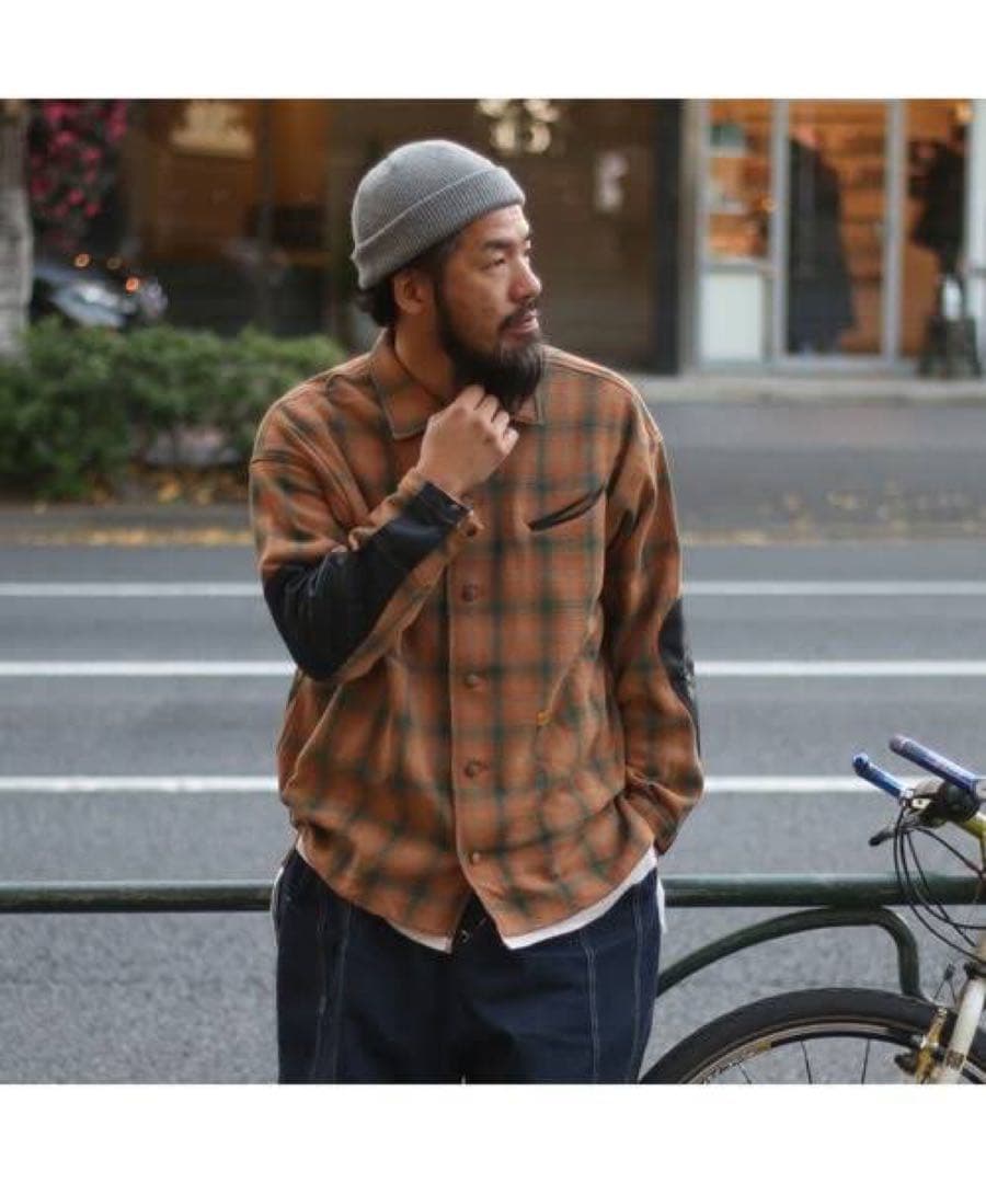 美品　natal design エルボーパッチオンブレチェックシャツジャケット