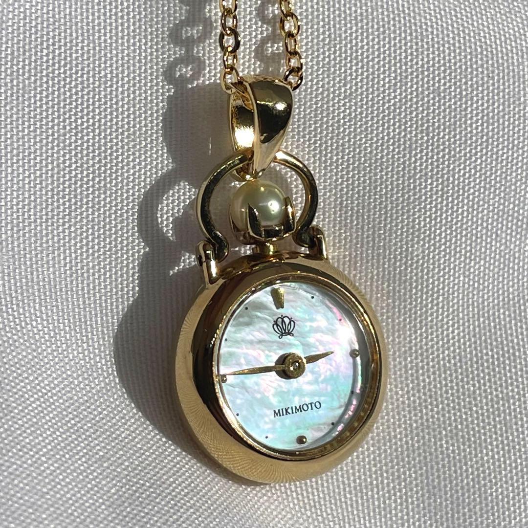 11 MIKIMOTO ペンダントウォッチ マザーオブパール 稼働品