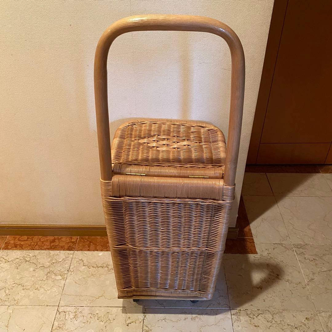 ラタン アンティーク風カート　かごキャリー(インドネシア産)
