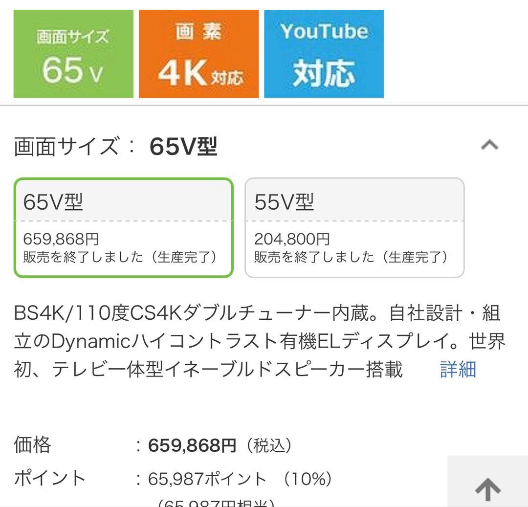 Panasonic 有機ELテレビ VIERA 65V型 TH-65GZ2000