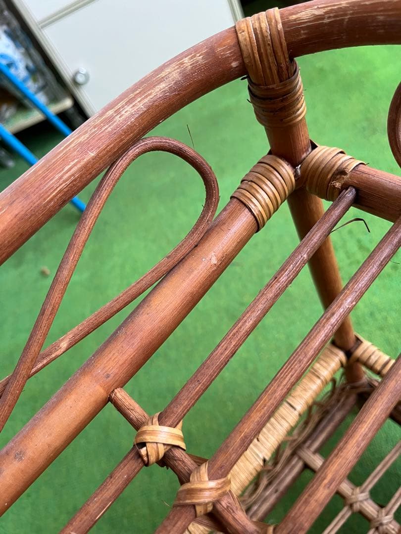 龍＊ラタン 籐 2段バスケット ランドリーバスケット 脱衣カゴ 昭和レトロ