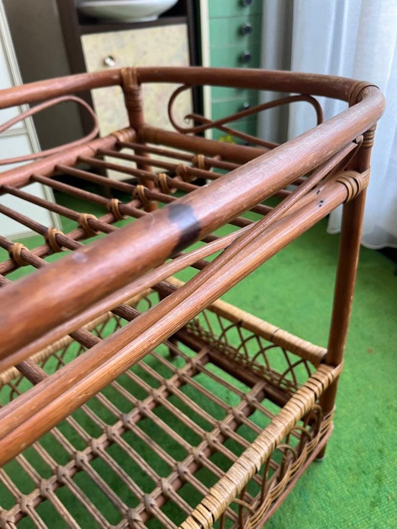 龍＊ラタン 籐 2段バスケット ランドリーバスケット 脱衣カゴ 昭和レトロ