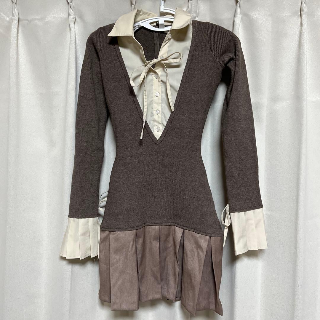 ダーリッチ シャツドッキングプリーツミニワンピース FL モカ Darich