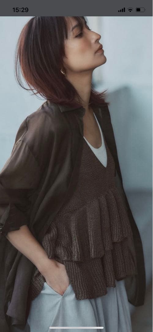 新品CADUNEカドゥネ　リネンライクティアードキャミ　茶