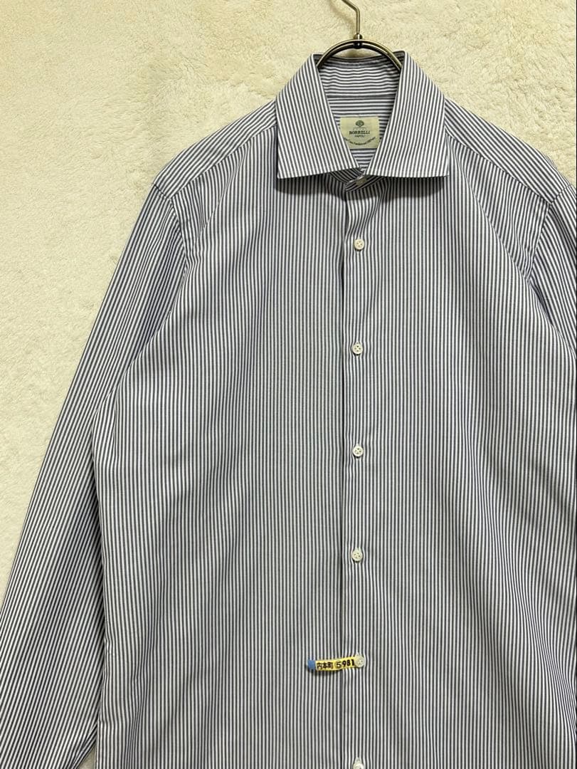【新品同様】 LUIGI BORRELLI ワイドカラーシャツ 39 M 白×紺
