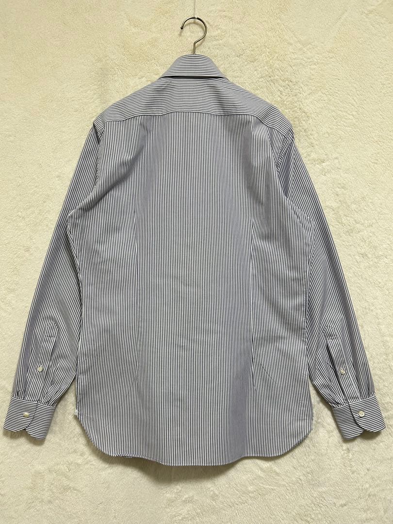 【新品同様】 LUIGI BORRELLI ワイドカラーシャツ 39 M 白×紺