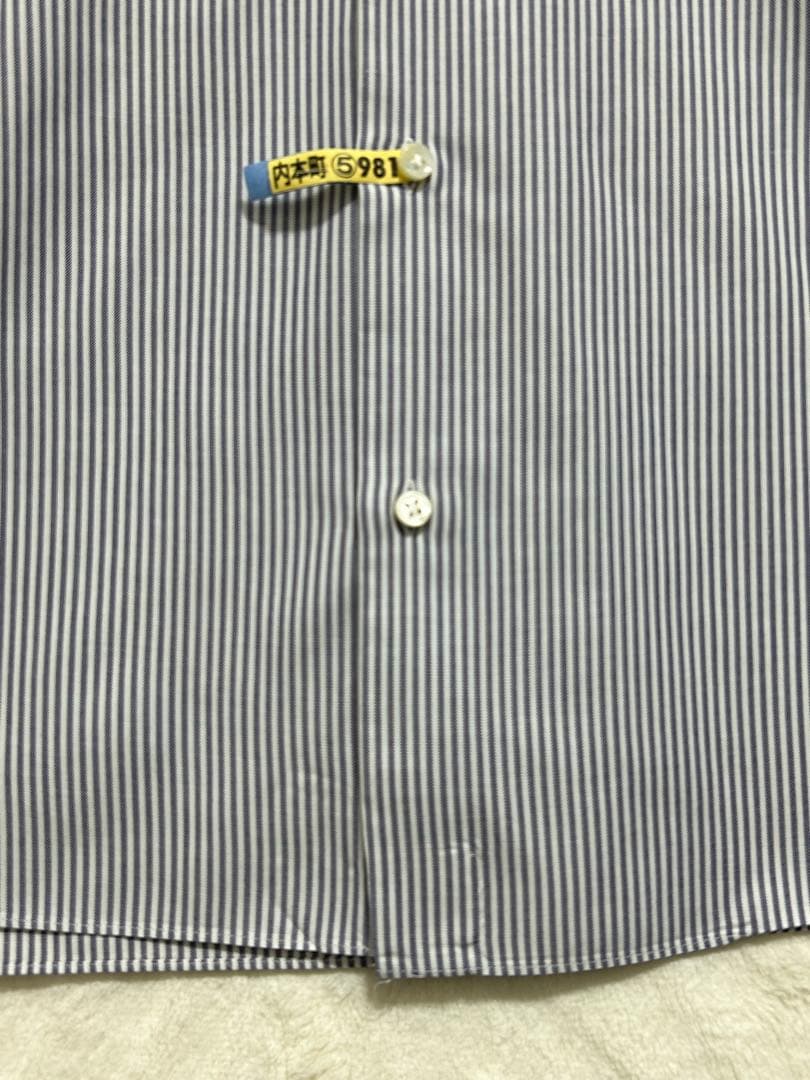 【新品同様】 LUIGI BORRELLI ワイドカラーシャツ 39 M 白×紺