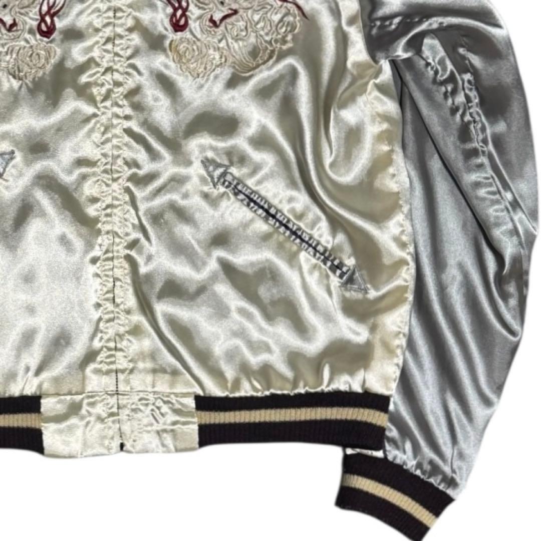 東洋 リバーシブル サテン スカジャン スーベニアジャケット 髑髏 龍 虎 S