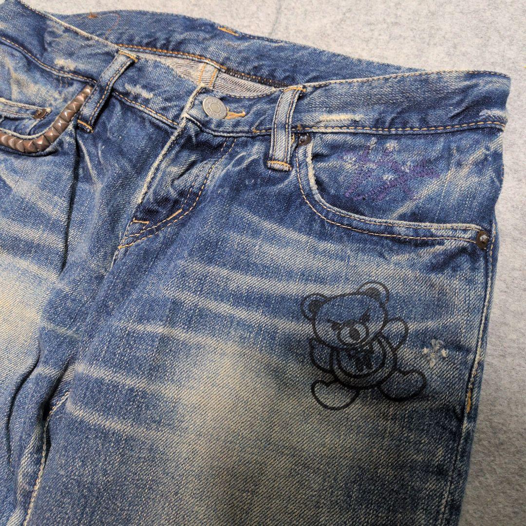 ヒステリックグラマー ファックベア デニムパンツ XS ストレート ダメージ加工