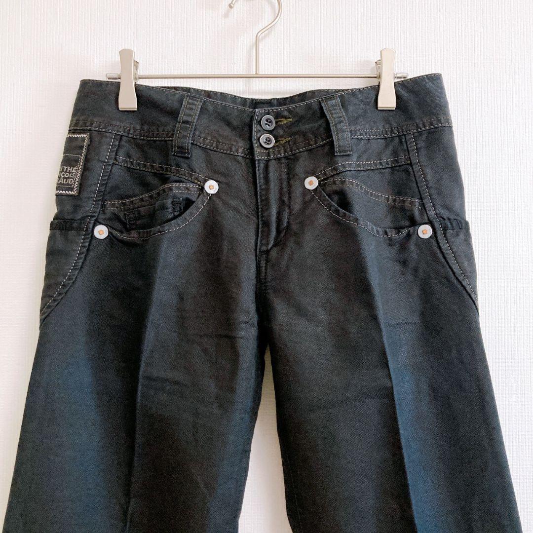 マリテフランソワ　ストレートデニムパンツ　S　黒　リネン混　薄手　384