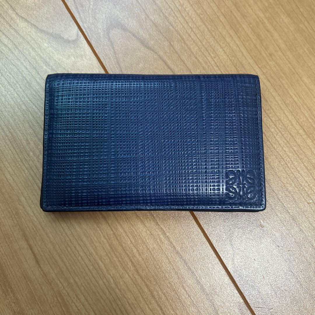 ★美品★ロエベ　名刺入れ　カードケース　リネン　ネイビー