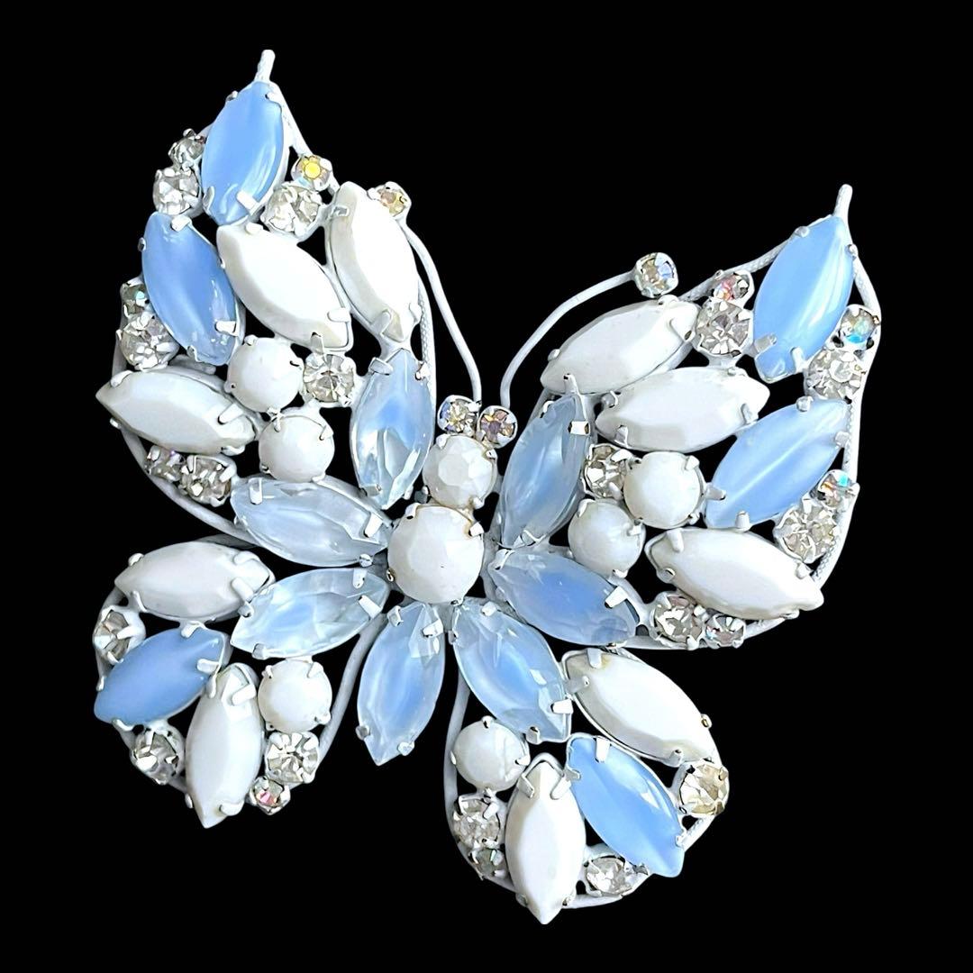 レアストーン☆Regency☆ミルクガラス＆ギブレガラス☆バタフライブローチ