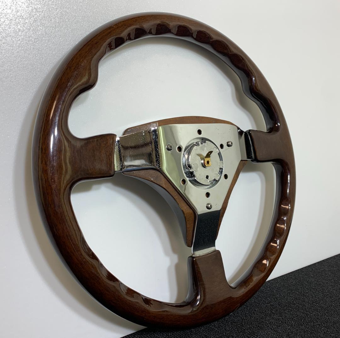 ダークブラウン ウッド ステアリング 35パイ センターパッド＆ホーンボタン付き