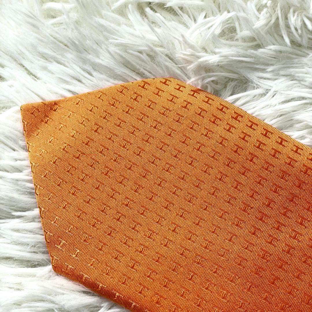 エルメス　HERMES ネクタイ　H柄　オレンジ　橙色　メンズ　ビジネス　通勤