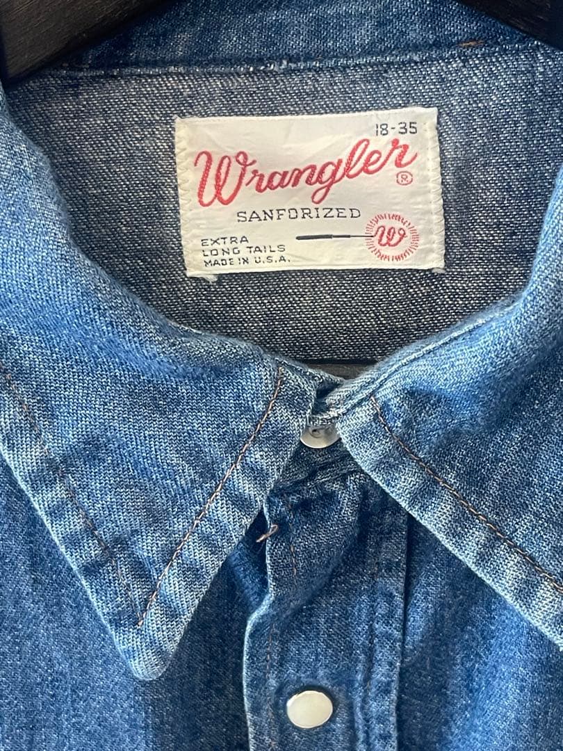 Wranglerデニムシャツ18-35 エクストラロングテールUSA製XL値下無