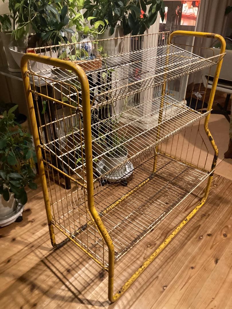 昭和レトロ　ワイヤーラック3段仕様　キャスター無ガーデニング　シャビーラック12