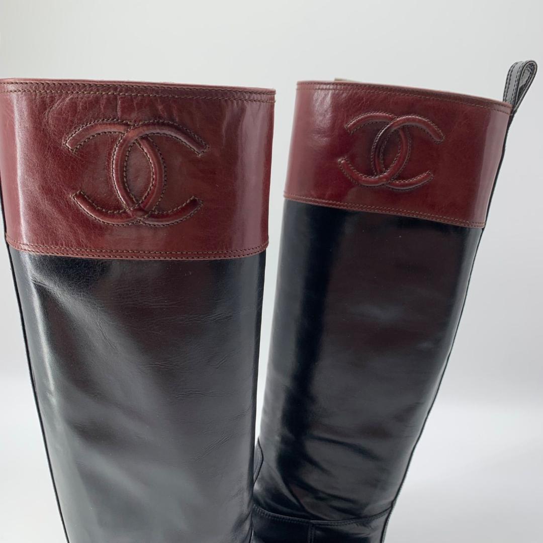 16970✨CHANEL サイドココマーク バイカラー ロング ジョッキーブーツ
