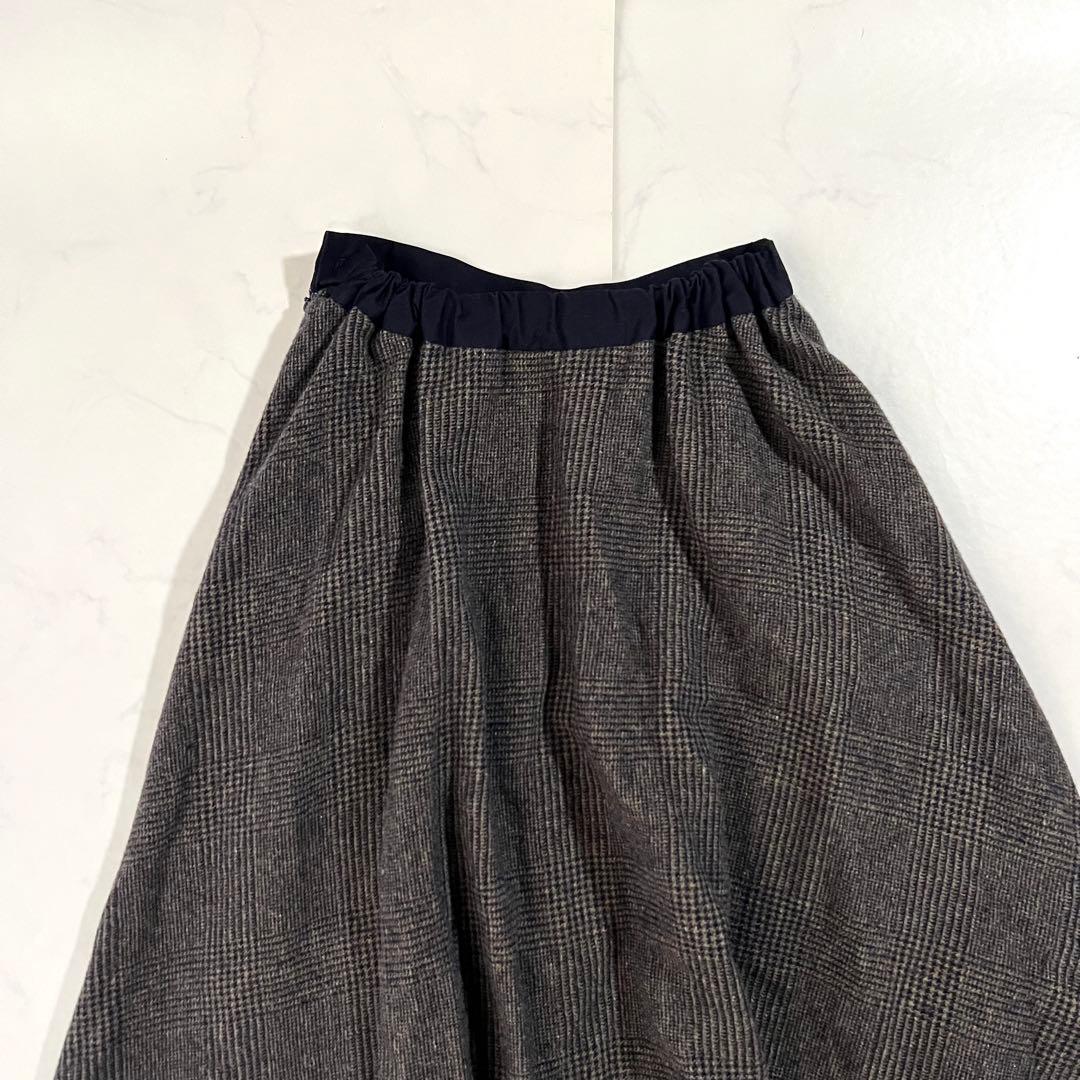 美品 現行 パラスパレス ウール × 麻 チェック ロングスカート3 L フレア