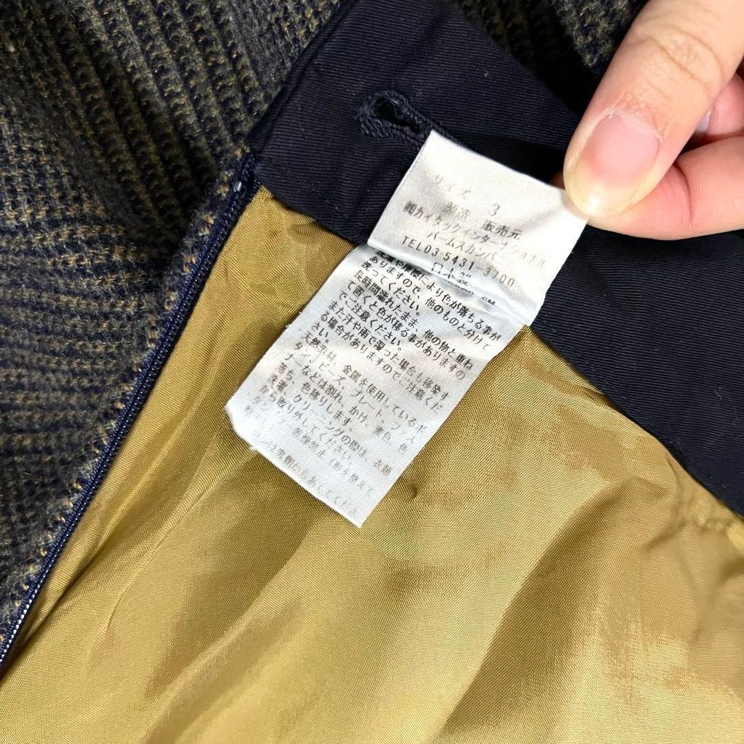 美品 現行 パラスパレス ウール × 麻 チェック ロングスカート3 L フレア