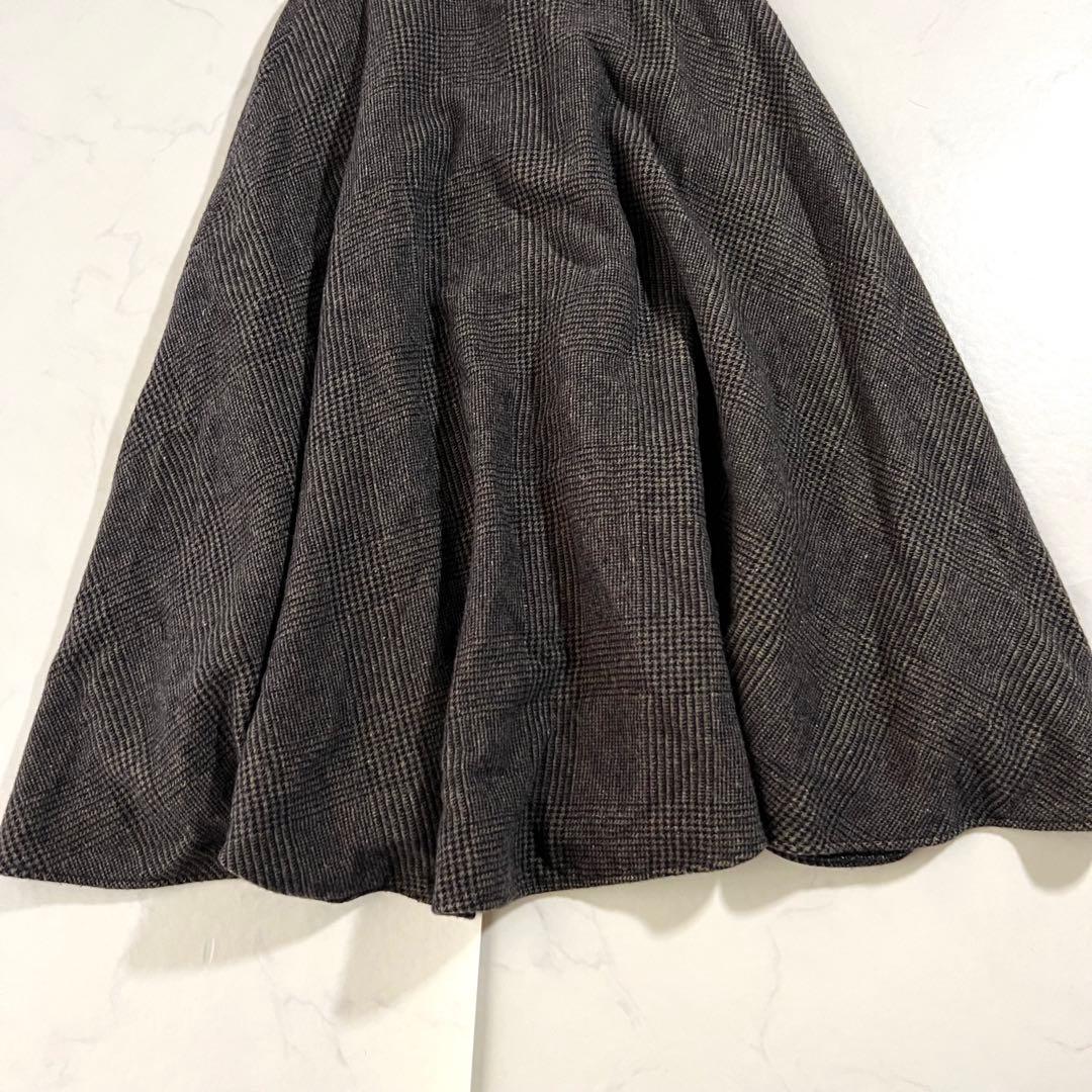 美品 現行 パラスパレス ウール × 麻 チェック ロングスカート3 L フレア