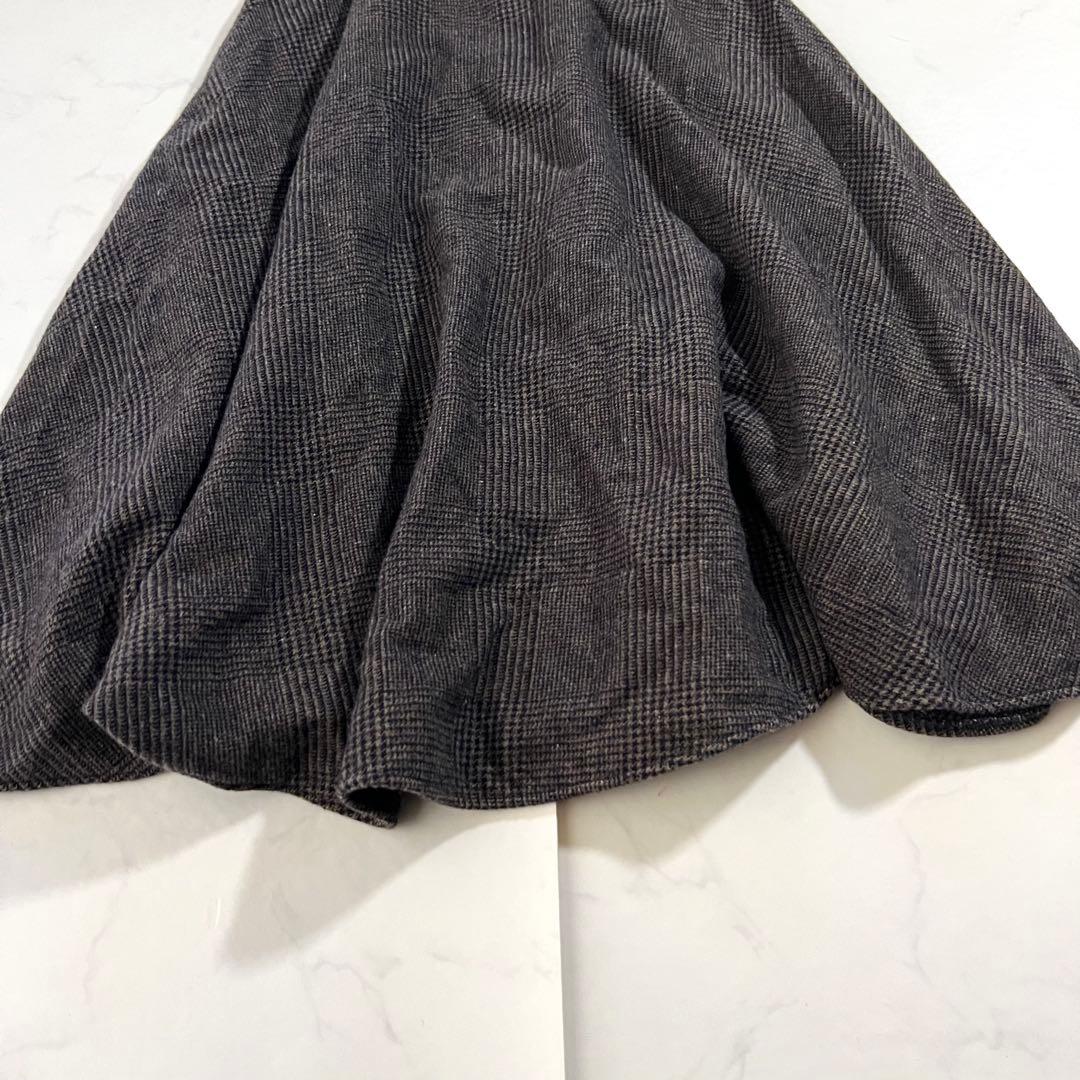 美品 現行 パラスパレス ウール × 麻 チェック ロングスカート3 L フレア