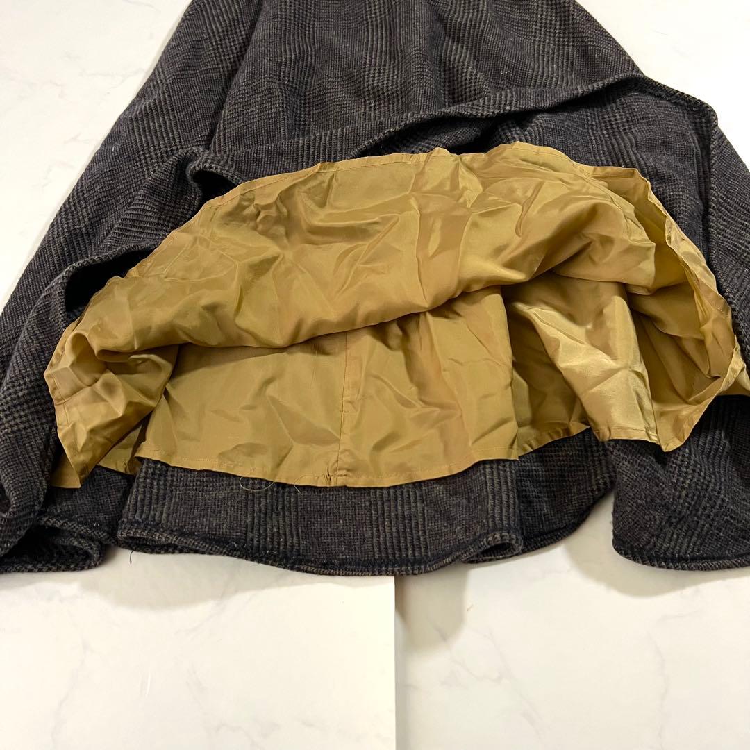 美品 現行 パラスパレス ウール × 麻 チェック ロングスカート3 L フレア