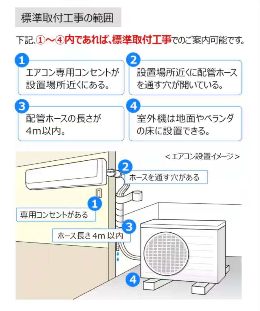 エアコン標準取付工事条件