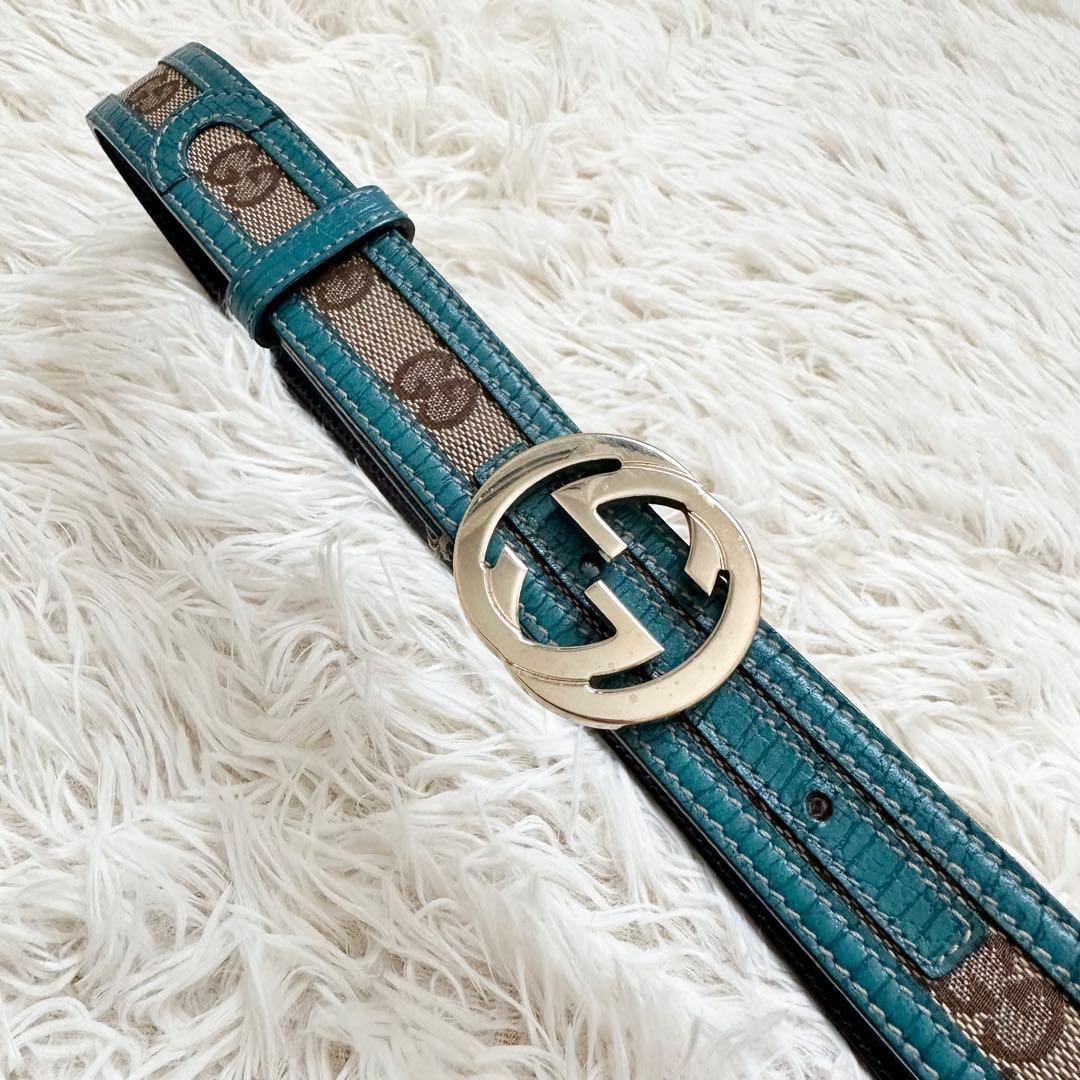 美品✨️GUCCI グッチ ベルト GG インターロッキング ターコイズブルー