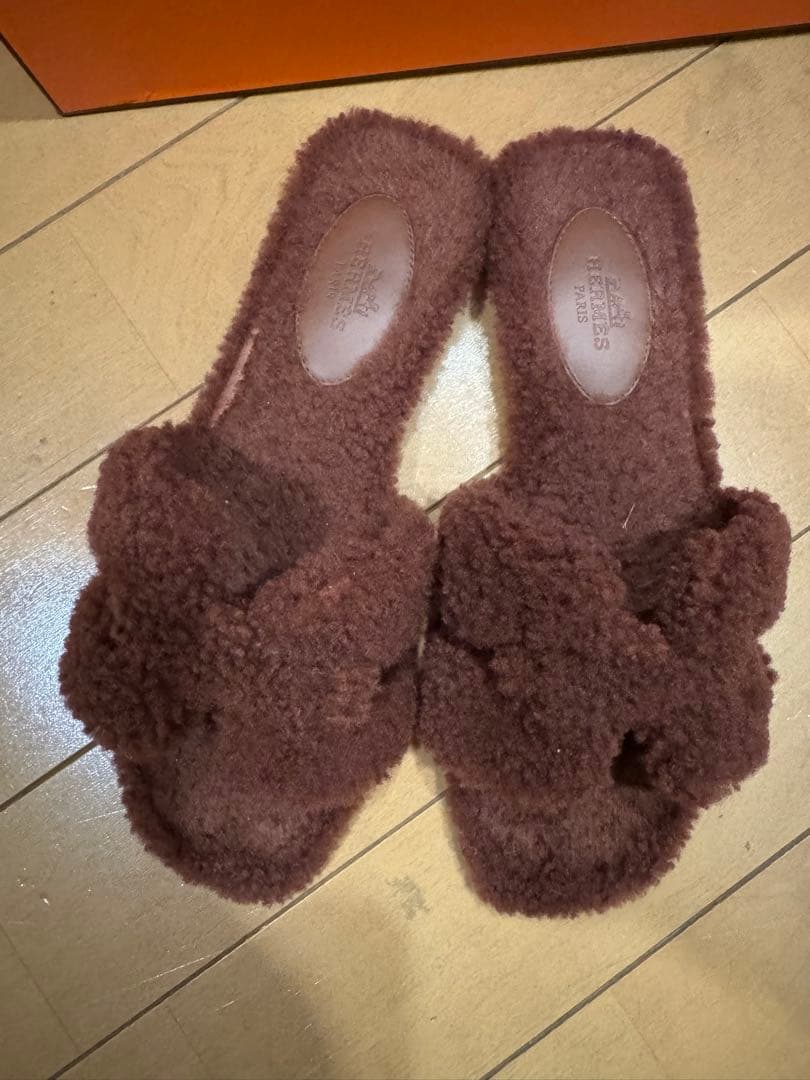 【Kinafg 】HERMES オラン　モコモコサンダル　ブラウン　36