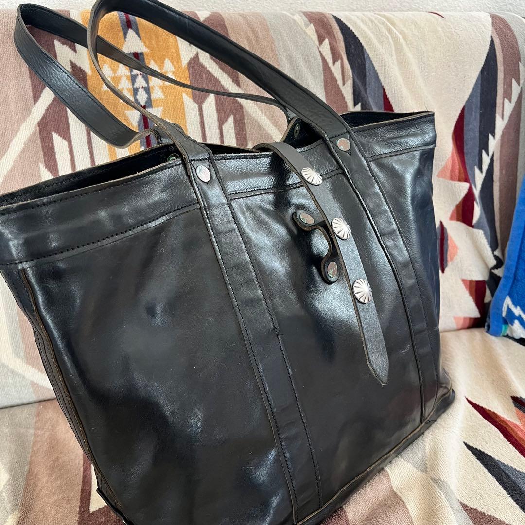 心 希少 RRL コンチョ レザートートバッグ 黒 イタリア製レザー 完売