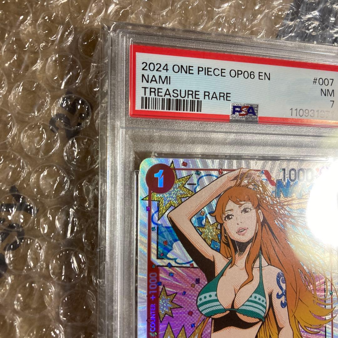 英語　ワンピースカード　ナミ　トレジャーレア　PSA7
