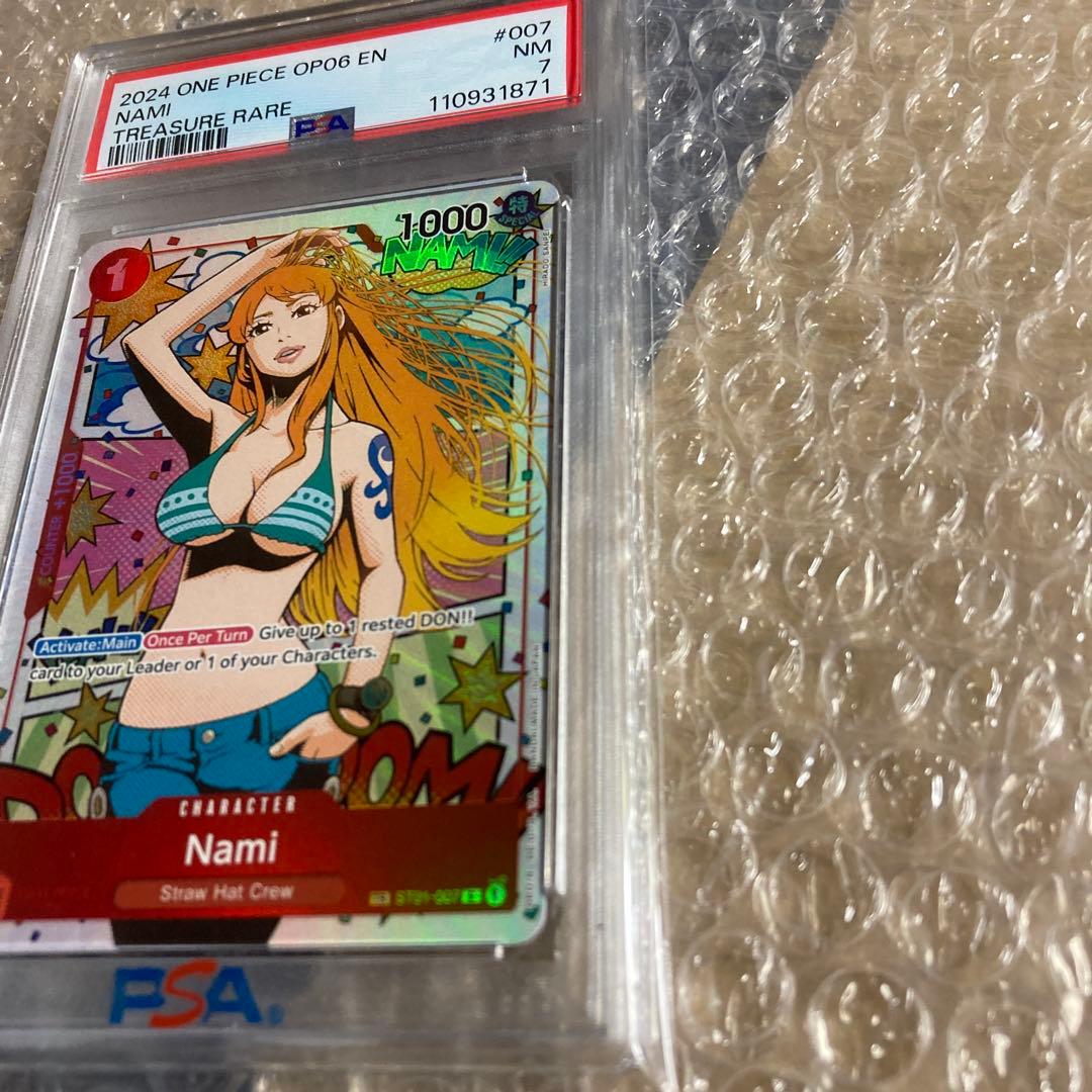 英語　ワンピースカード　ナミ　トレジャーレア　PSA7