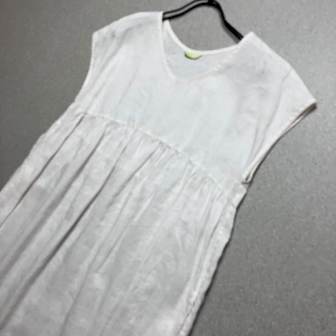 【リネン100% R刺繍】45R ノースリーブワンピース フレンチスリーブ