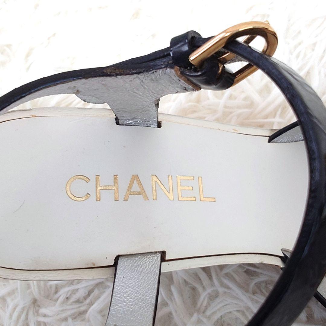 シャネル ミュール チェーン ココマーク ウッドソール 36c エナメル 保存袋