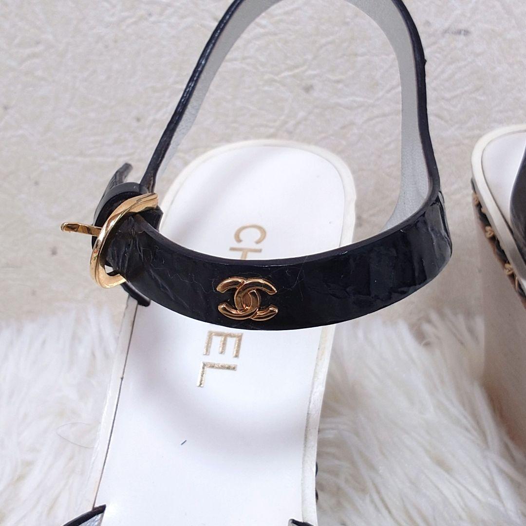 シャネル ミュール チェーン ココマーク ウッドソール 36c エナメル 保存袋