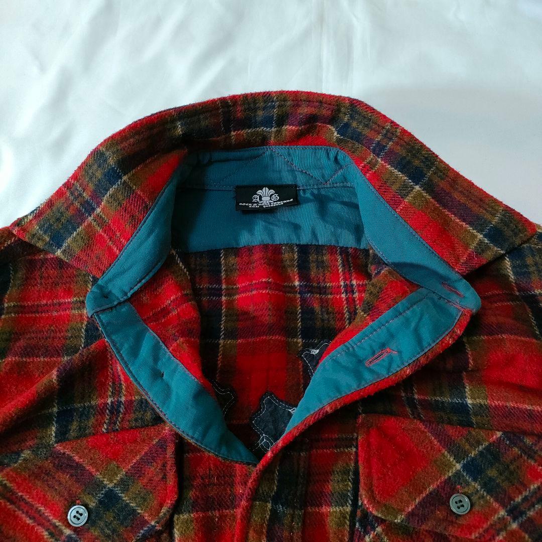 A&G アマールゲソウス クロス パッチ チェック ネルシャツ M 赤系 日本製