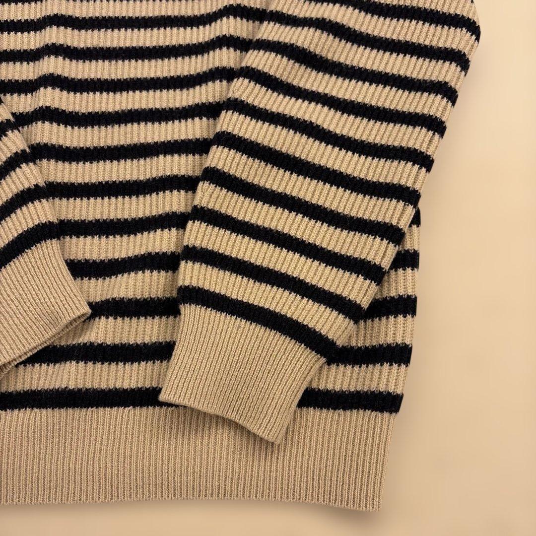 DRAWER 9Gウールカシミヤ あぜ編みボーダーニットドゥロワー