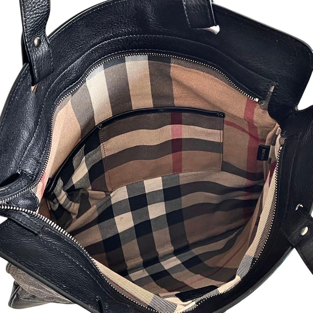 かい様わ専用バーバリー トートバッグ ホースロゴ 刺繍 ノバチェック グレー 黒