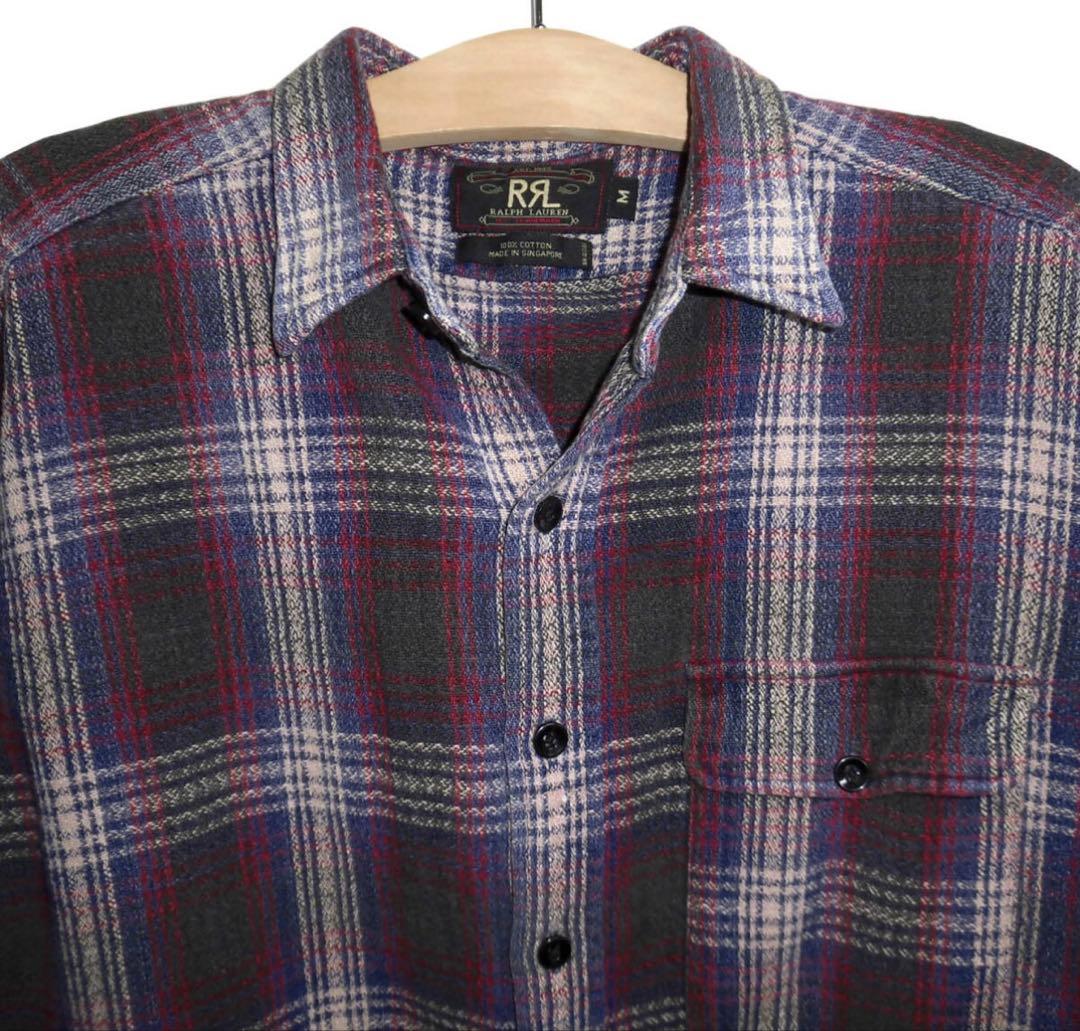 90’s RRL ダブルアールエル 三ツ星タグ チェック コットン ネルシャツ