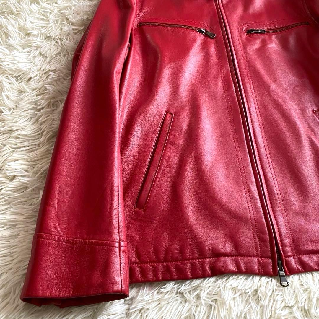 【未使用級✨】daboro シングルライダース レザージャケット 羊革 赤 XL